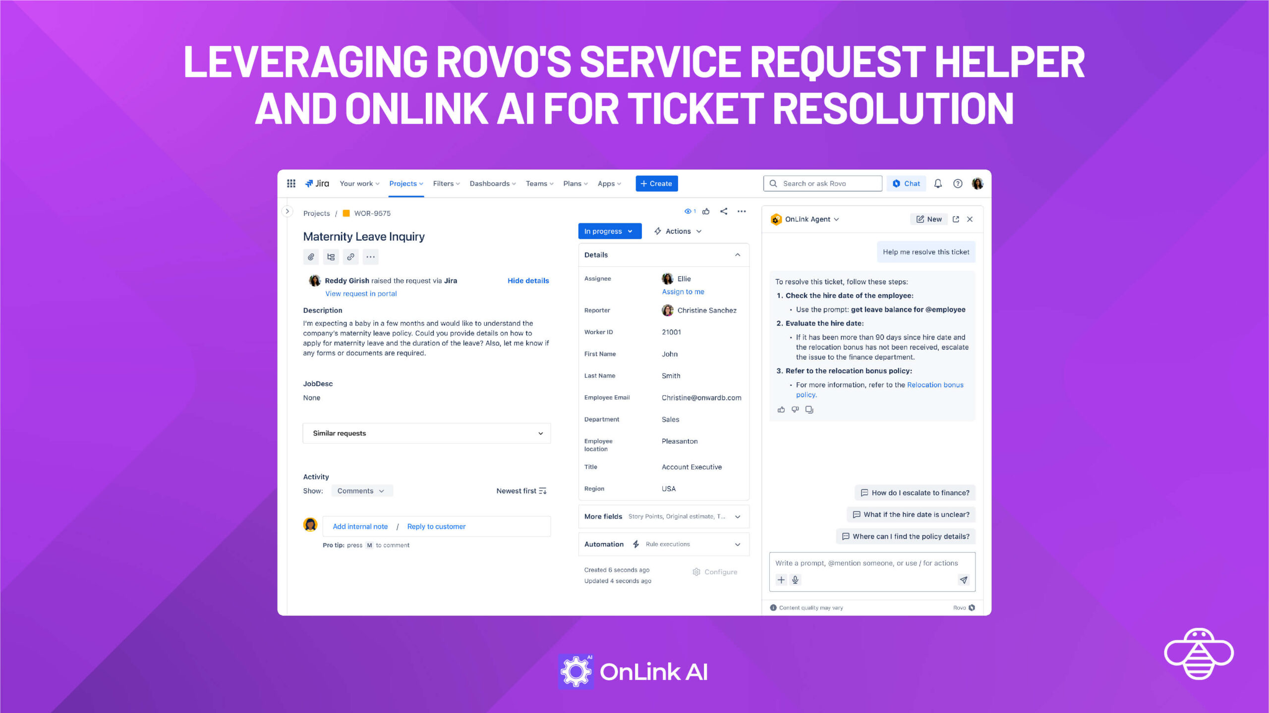 Using Rovo’s Service Request Helper and OnLink AI for Ticket Resolution